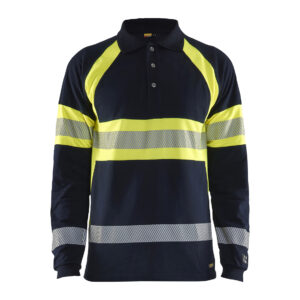 Blåkläder 3438 (1741) multinorm piqué polo lange mouw - marine/geel, XS